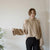 Half-high collar pure-colored shoulder bat sleeve fork long sleeve sweater