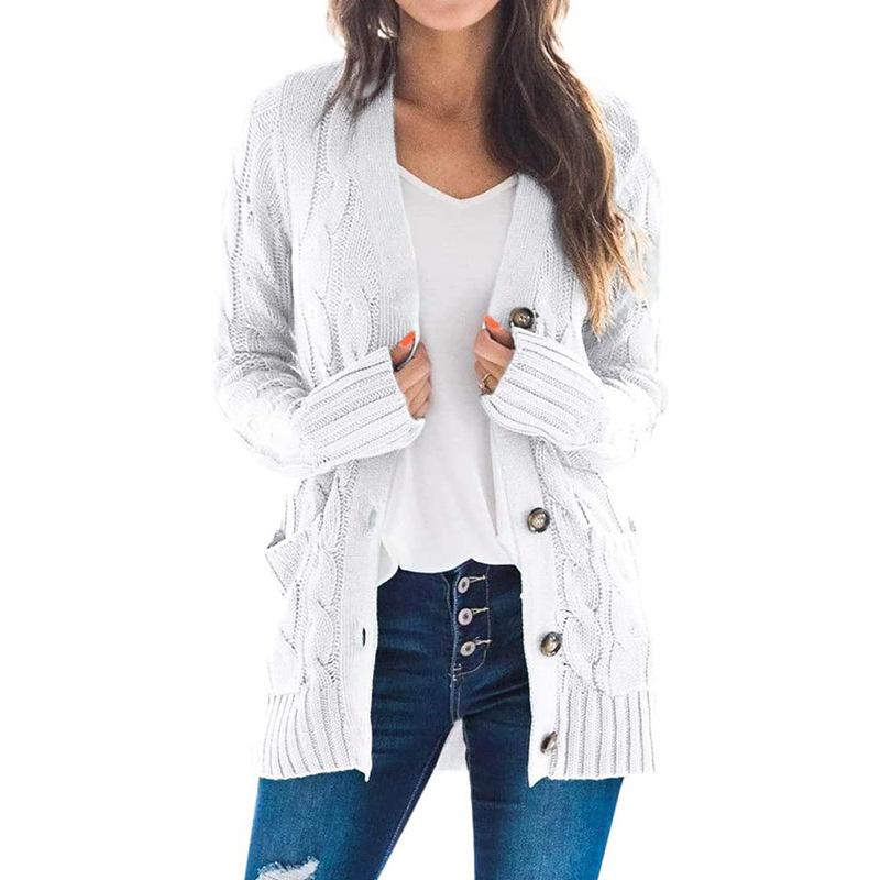 Cardigan coat solid color twist button cardigan sweater