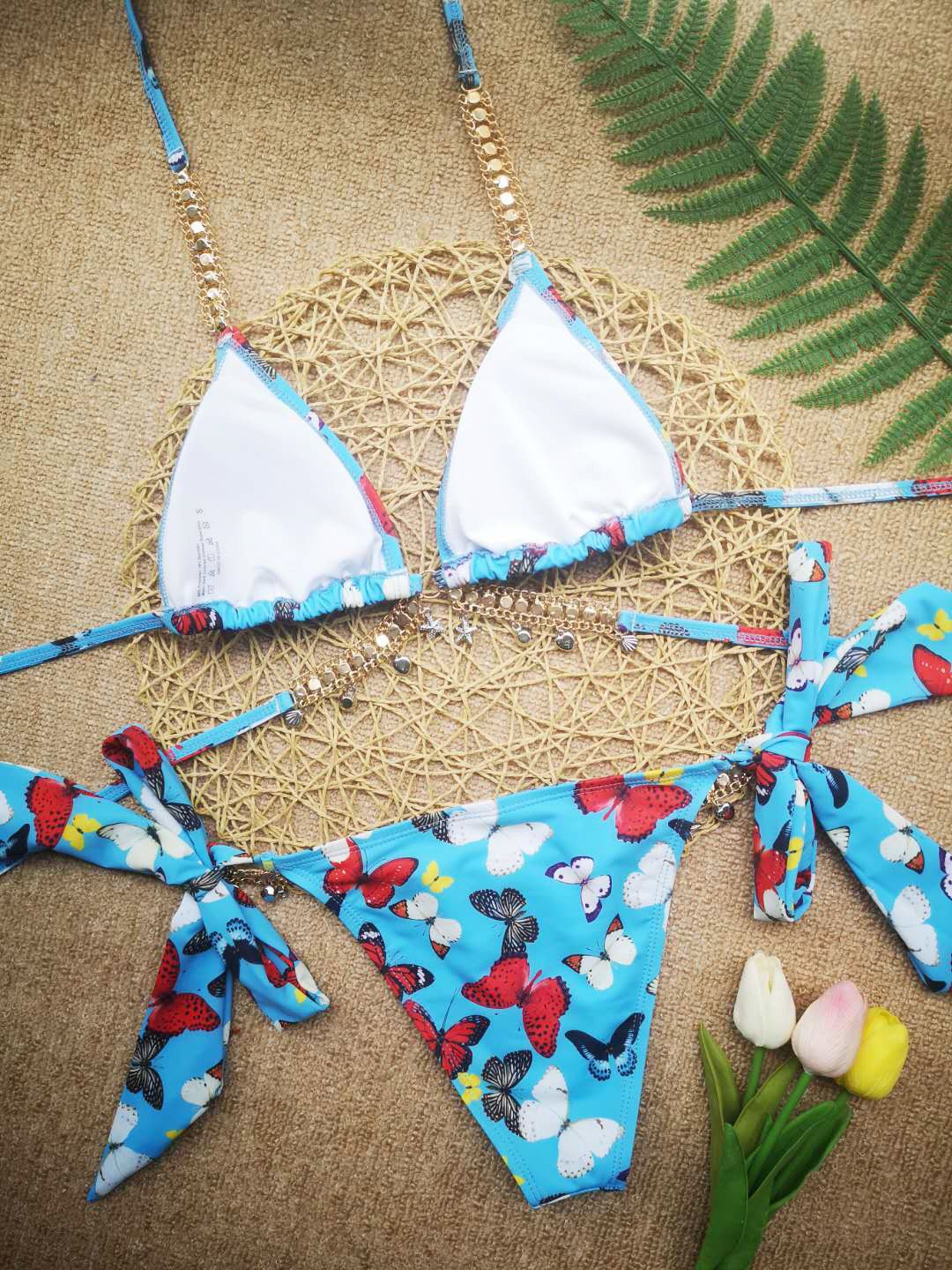 Lake blue pendant strap triangle sexy ladies swimsuit