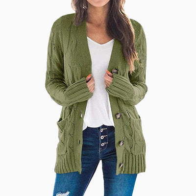 Cardigan coat solid color twist button cardigan sweater