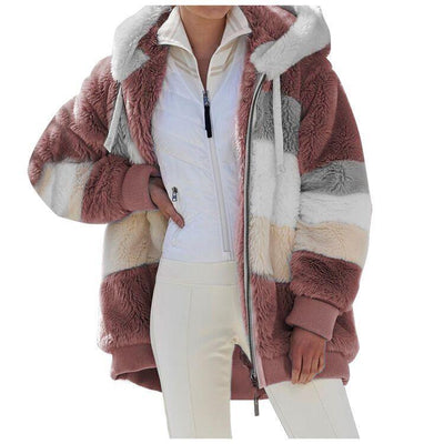 Women's loose plush multicolor hooded jacket