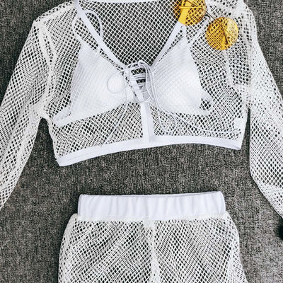 Four-piece suit swimsuit mesh