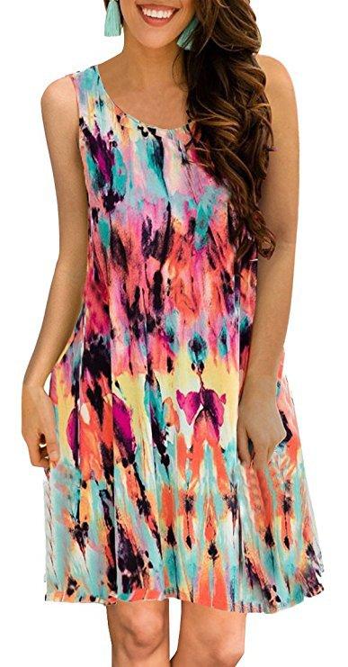 Sleeveless print pocket big round neck vest dress