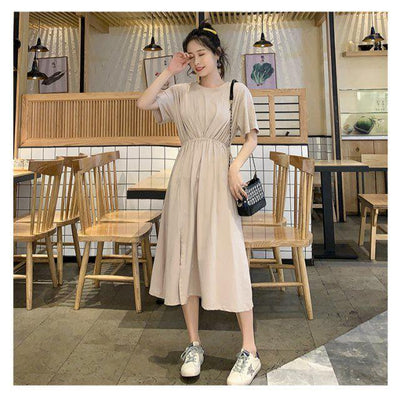 Waist thin temperament long section on short sleeve long skirt