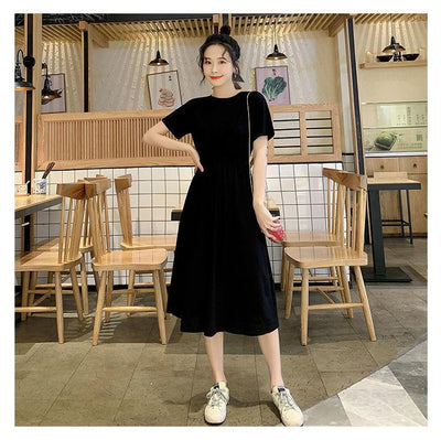 Waist thin temperament long section on short sleeve long skirt