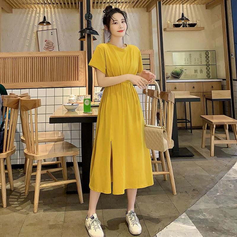 Waist thin temperament long section on short sleeve long skirt