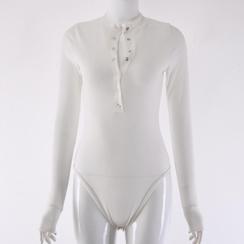 Single-breasted pit strip long-sleeved stretch jumpsuit