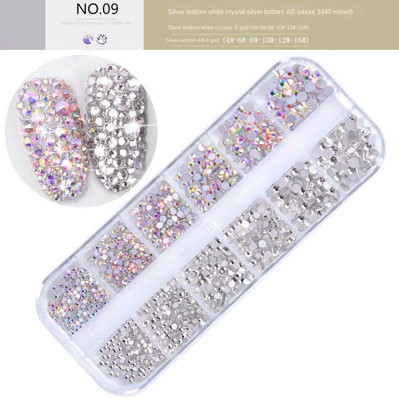 High silver flat diamond AB water diamond shiny diamond long strip box 1440 pcs